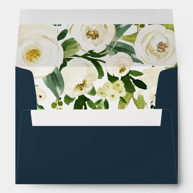 Enveloppe Fleurs blanches Belle feuille verte Mariage nuptia (Dos (Bas))