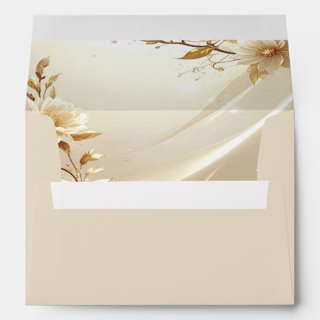 Enveloppe Fleurs Blanches et Dorées (Dos (Bas))
