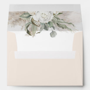 Enveloppe Fleurs blanches et verdure de sable Elégant Boho d