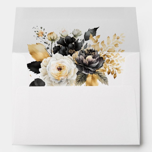 Enveloppe Fleurs blanches noires d'or (Dos (Bas))