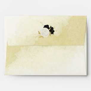 Enveloppe fleurs blanches noires or feuille mariage