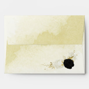 Enveloppe fleurs blanches noires or feuille mariage