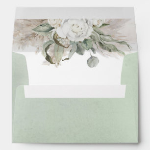 Enveloppe Fleurs blanches Sage Verdure Pampas Grass Boho
