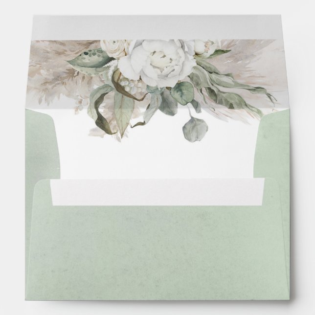 Enveloppe Fleurs blanches Sage Verdure Pampas Grass Boho (Dos (Bas))