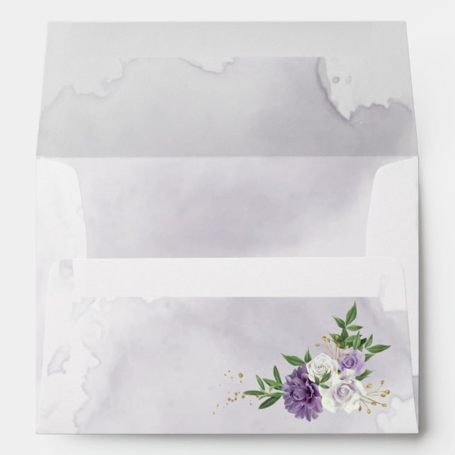 Enveloppe fleurs blanches violettes mariage (Dos (Bas))