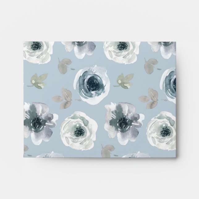 Enveloppe Fleurs bleu aquarelle préfixées (Devant)
