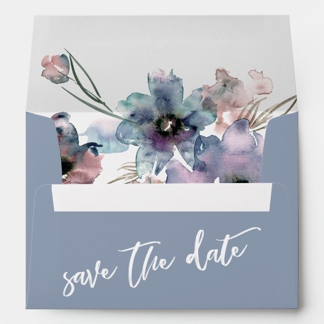 Enveloppe Fleurs bleu et aquarelle poussiéreuses Enregistrer (Dos (Bas))
