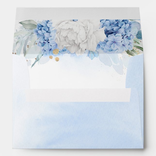 Enveloppe Fleurs bleu et blanc poussiéreux Elégante aquarell (Dos (Bas))