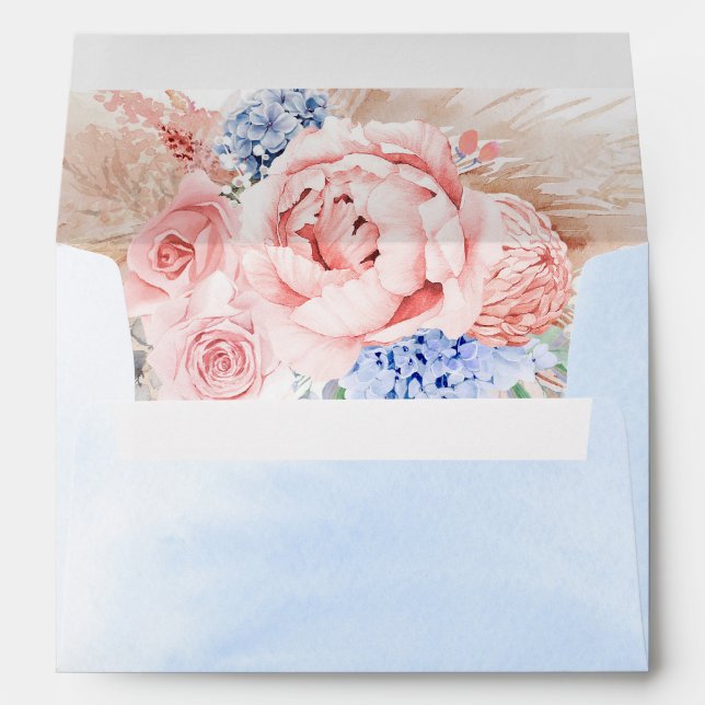 Enveloppe Fleurs bleu et rose poussiéreux Pampas Grass éléga (Dos (Bas))