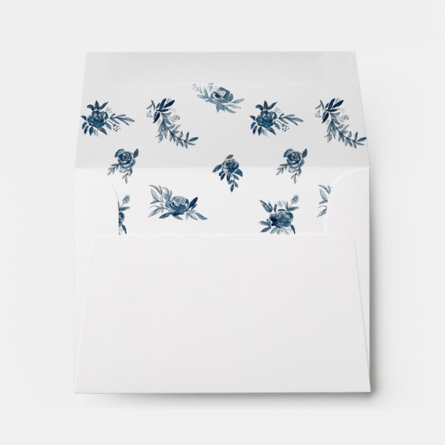 Enveloppe Fleurs bleu Indigo rsvp avec adresse (Dos (Bas))