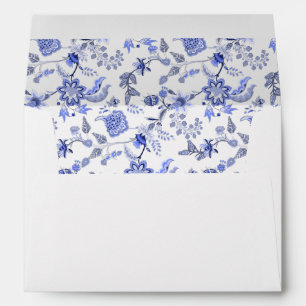 Enveloppe Fleurs bleues antiques sur fond blanc