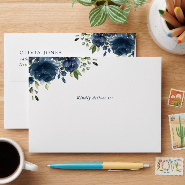 Enveloppe Fleurs bleues de la Marine, Verdure, Boho, Fête de (Desk)