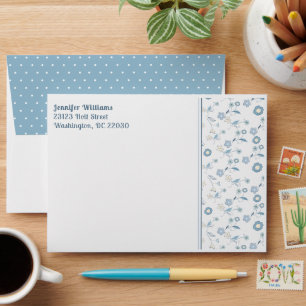 Enveloppe Fleurs Bleues et Points