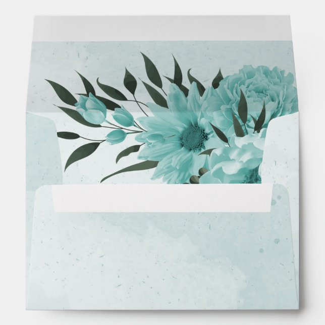 Enveloppe fleurs bleues mariage (Dos (Bas))