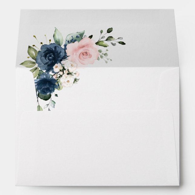 Enveloppe Fleurs Bleues Marine, Fleurs Roses, Baby shower (Dos (Bas))