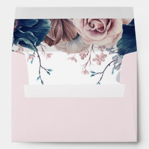 Enveloppe Fleurs bleues Mauve et Marine Élégant