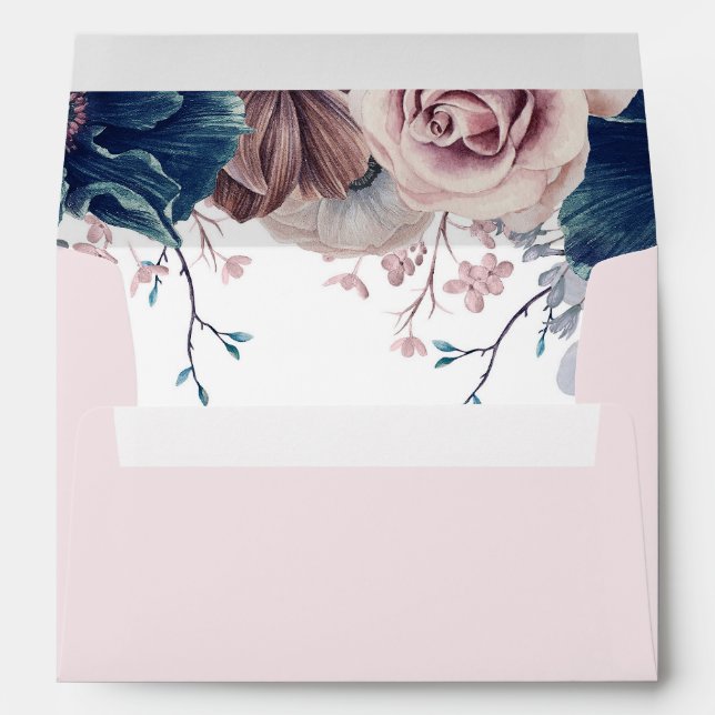 Enveloppe Fleurs bleues Mauve et Marine Élégant (Dos (Bas))