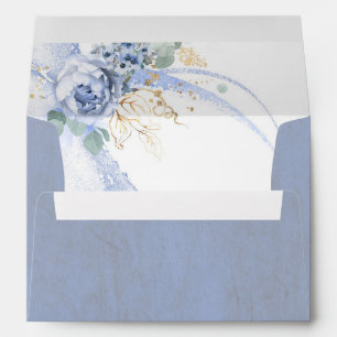 Enveloppe Fleurs bleues poussiéreuses et verdure dorée Éléga