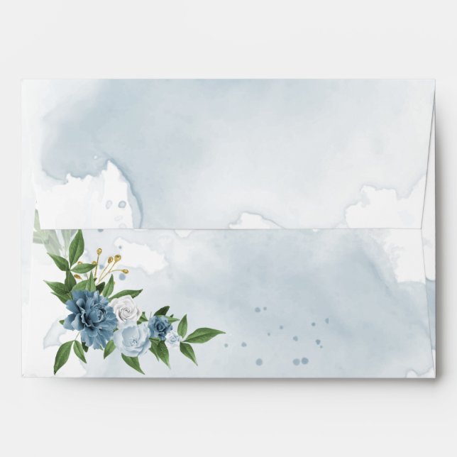 Enveloppe fleurs bleues romantiques verdure (Dos (Haut rabat))