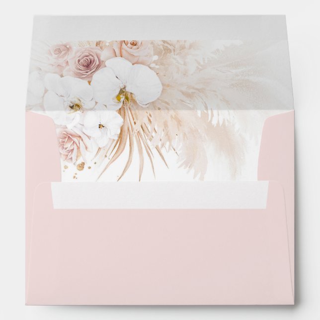Enveloppe Fleurs botaniques exotiques boho et herbe de pampa (Dos (Bas))
