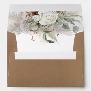 Enveloppe Fleurs Brown et blanches Élégante verdure botaniqu