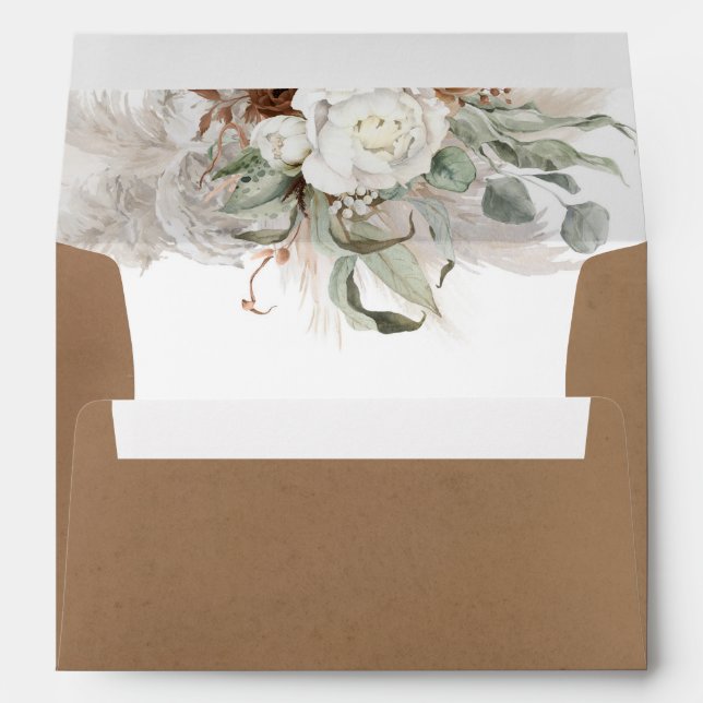 Enveloppe Fleurs Brown et blanches Élégante verdure botaniqu (Dos (Bas))