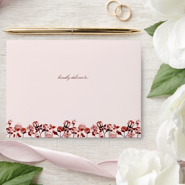 Enveloppe Fleurs Brown Faire-part de mariage pré-adressé (Wedding)