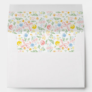 Enveloppe Fleurs Colorées Pastel Nœuds Fantaisistes Dessinée