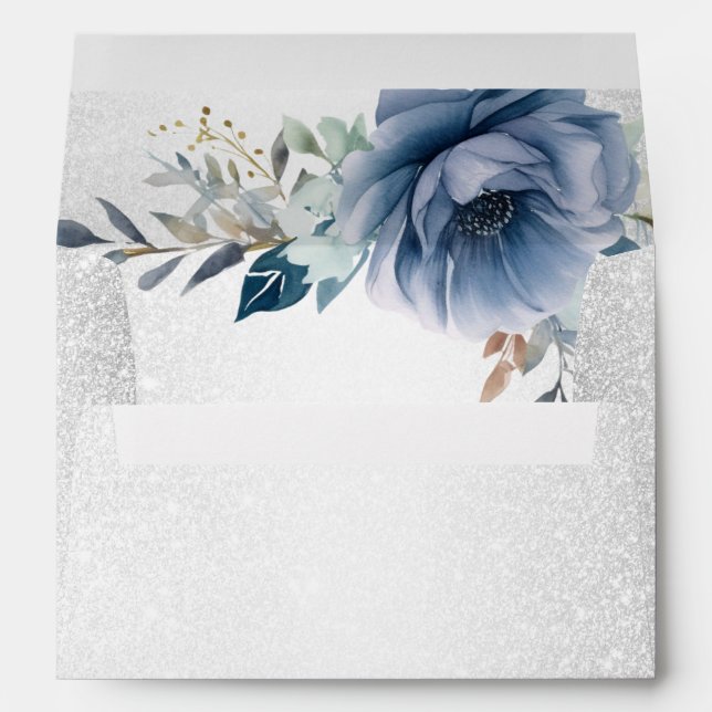 Enveloppe Fleurs d'aquarelle bleu pâle de fête Silver brilla (Dos (Bas))