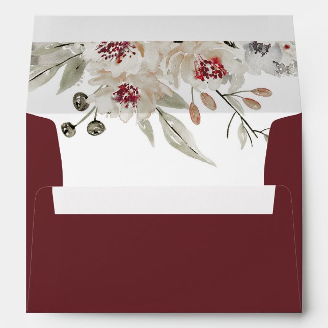 Enveloppe Fleurs d'aquarelle bourguignonne et ivoire (Dos (Bas))