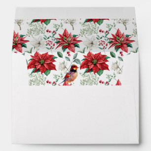 Enveloppe Fleurs d'aquarelle de Noël, feuille et oiseau