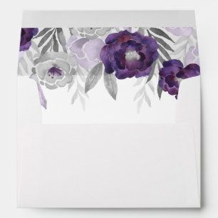 Enveloppe Fleurs d'aquarelle gris pourpre Adresse de retour