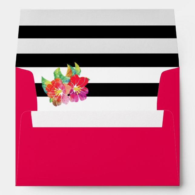 Enveloppe Fleurs d'aquarelle, mariage rose rayé (Dos (Bas))