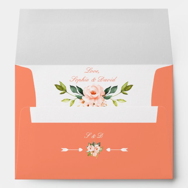 Enveloppe Fleurs d'aquarelle moderne Vivre Coral Mariage (Dos (Bas))