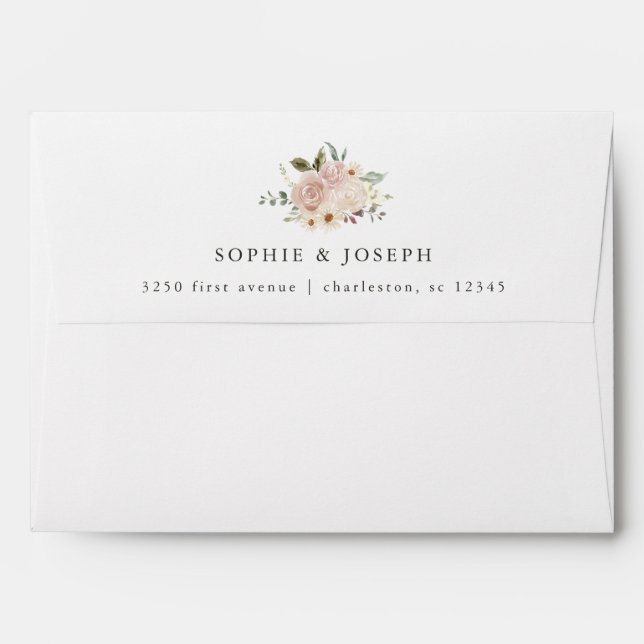 Enveloppe Fleurs d'aquarelle neutres Boho simples | MARIAGE (Dos (Haut rabat))
