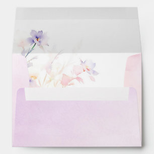 Enveloppe Fleurs d'aquarelle romantique et élégante violet
