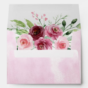 Enveloppe Fleurs d'aquarelle rose Bourgogne