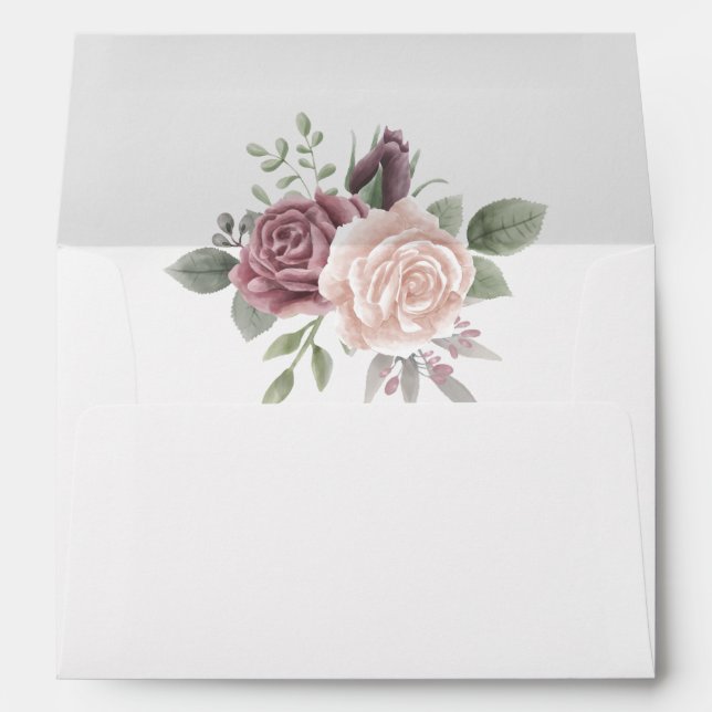 Enveloppe Fleurs d'aquarelle Rustique Dusty Rose (Dos (Bas))