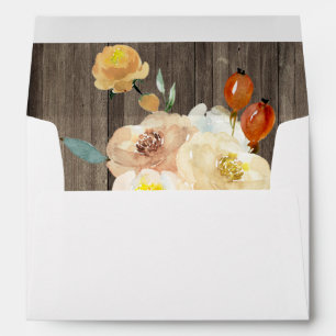 Enveloppe Fleurs d'automne en bois rustique