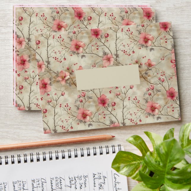 Enveloppe Fleurs de cerisier roses jolies aquarelle (Stacked)