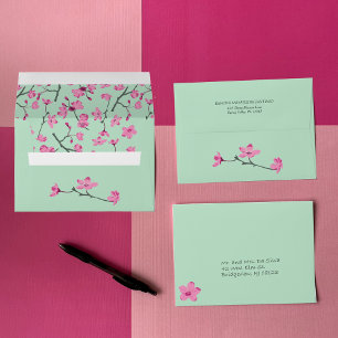Enveloppe Fleurs de fleurs de cerisier vert et rose