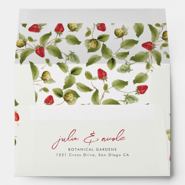 Enveloppe Fleurs de fraises rouges sucrées Mariage (Dos (Bas))