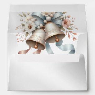 Enveloppe Fleurs de mariage cloches Rubans bleu rose Beau