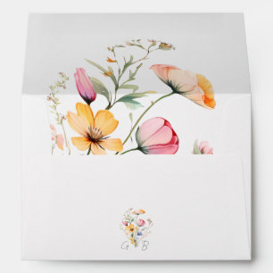 Enveloppe Fleurs de mariage florales de prairie à l'aquarell
