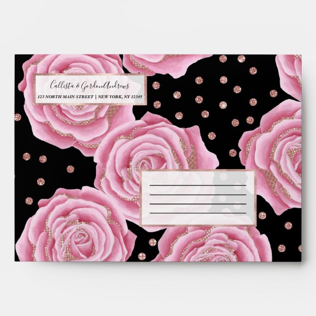 Enveloppe Fleurs de Parties scintillant rose or Rose pour fi (Devant)