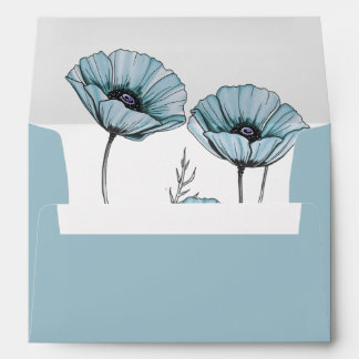 Enveloppe Fleurs de pavot bleues mariage floral romantique