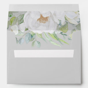Enveloppe Fleurs de pivoines blanches et verdure Élégant