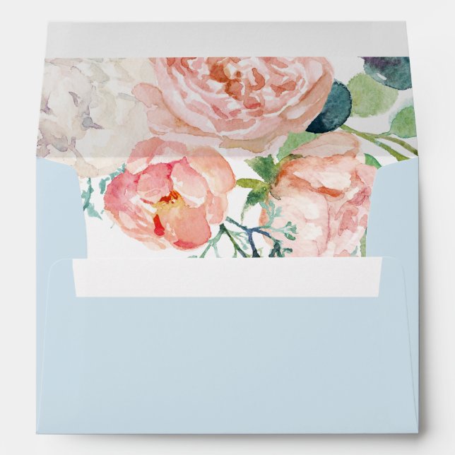 Enveloppe Fleurs de pivoines romantiques | Mariage bleu clai (Dos (Bas))