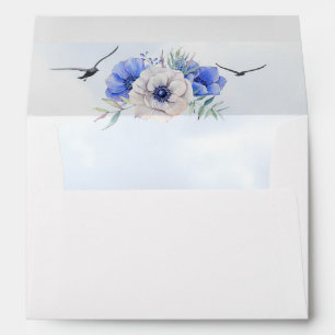 Enveloppe Fleurs de plage bleues et oiseaux marins