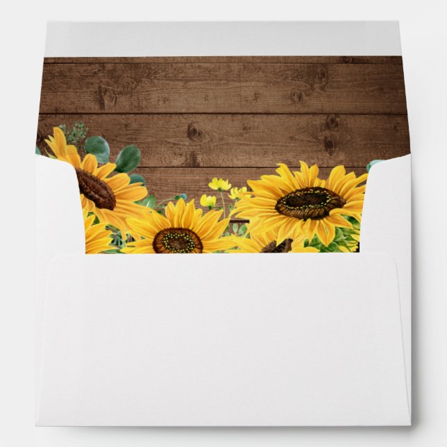 Enveloppe Fleurs de soleil en bois rustique avec adresse de  (Dos (Bas))